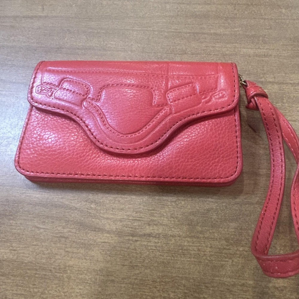 Foley + Corinna Wallet Womens One Size Red Leather Wristlet Mirror Zip‎ Pocket